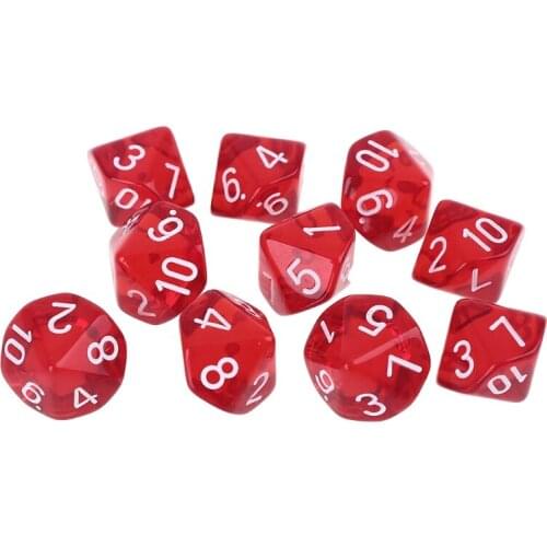 2021 Top 10pcs/set Acrylic Polyhedral Dice Transparent Colors 10 Sided Dices Table Game