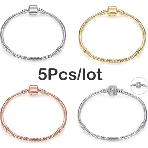 BRACE CODE 5Pcs/lot Fashion Silver Color Snake Chain Charm Bracelet For Women Fine Bracelets & Bangles DIY Jewelry Making