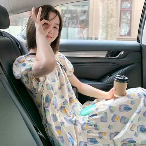 60476# Maternity Clothes Summer Cotton Short Sleeves Loose Stylish Floral Dress Pregnant Women Mom Dress