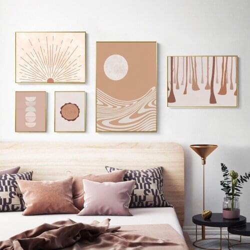 Abstract Landscape Sun and Moon Annual Ring Scene Canvas Prints Painting Wall Art Pictures Posters for Room Home Decor No Frame