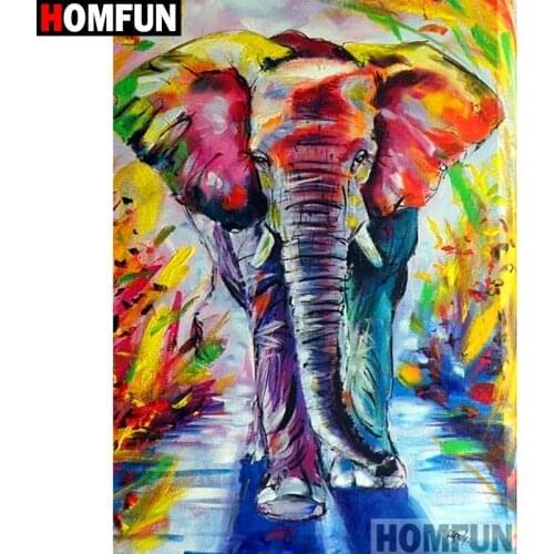 HOMFUN Full Square/Round Drill 5D DIY Diamond Painting "Elephant" Embroidery Cross Stitch 5D Home Decor A09050