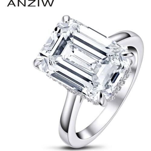 ANZIW 6 Carat Emeralded Cut Halo Ring Engagement Wedding Sterling Silver Ring Jewelry Gifts for Women Argento 925