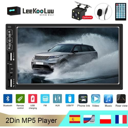 LeeKooLuu 2 Din Car Stereo Radio 7'' HD Touch Screen Car Multimedia Player Bluetooth FM Radio TF USB Mirror Link External Mic