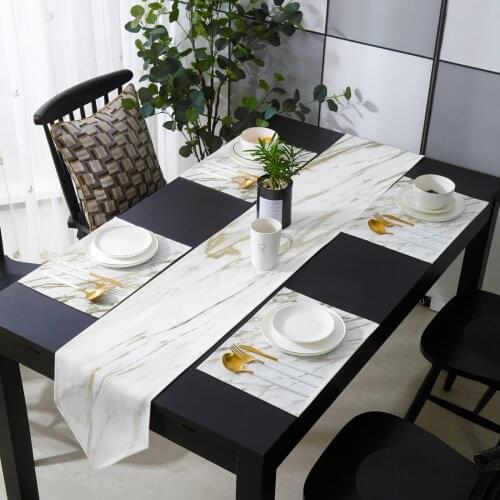 White And Gold Pattern Marble Table Runner Table Mats Cover For Home Wedding Banquet Festival Party Catering Hotel Decoration