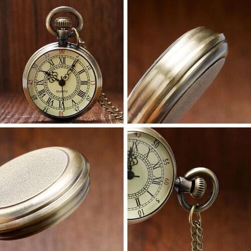 Bronze Roman Pocket Watch Antique Numerals Chain Necklace Pendant Quartz XIN-Shipping