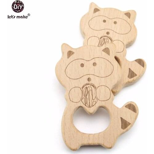Lets Make 10pcs Baby Teether Cute Raccoon Baby Diy Jewelry Pendants Necklace Bracelets Accessories BPA Free Wooden Teether