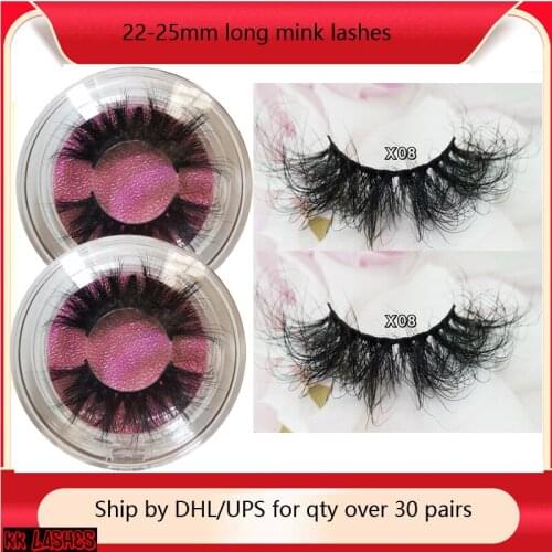 Long lashes mink 25mm extra length fluffy fake eyelashes Big dramatic volumn eyelash strip thick false lash add label