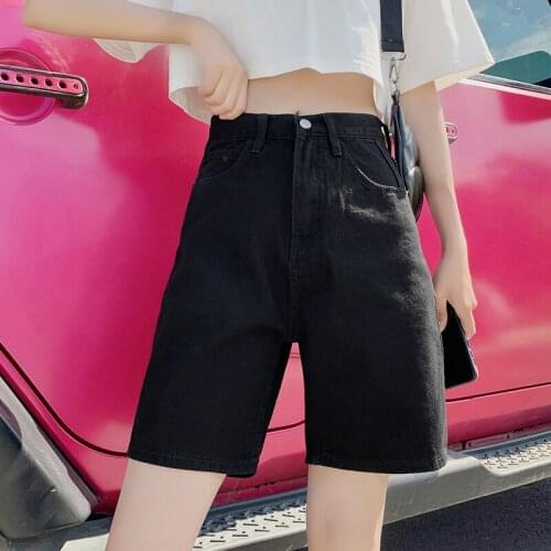 Five-point denim shorts women summer new high waist thin loose wide-leg pants summer pants