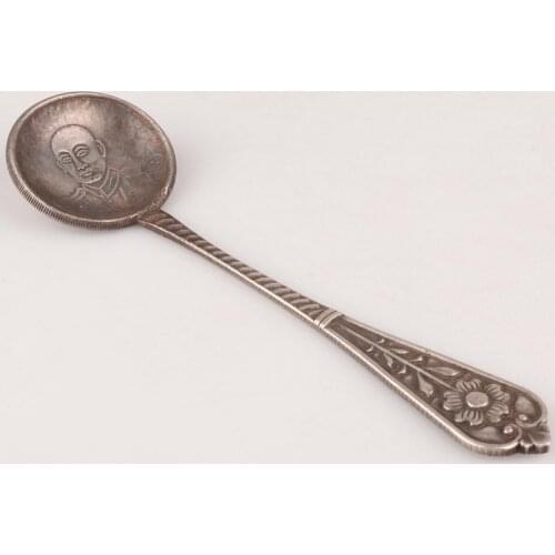 Exquisite Republican Period Unique China Old Silver-Plated Measuring Spoon Coffee Beans Spoon Tea Spoon Bronze Statue