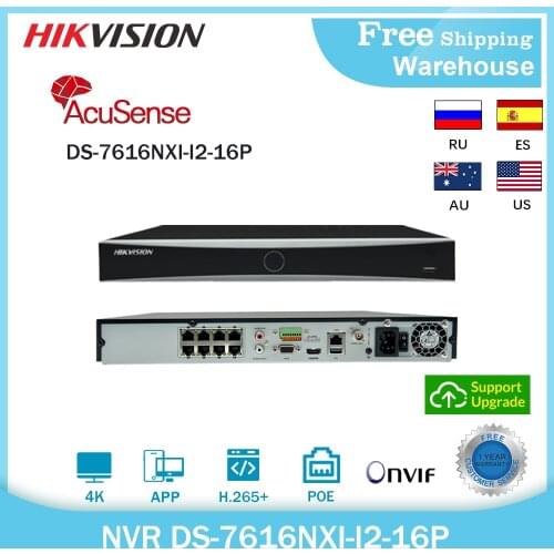 Hikvision 4K 12MP AcuSense NVR DS-7616NXI-I2/16P/S 16CH POE H.265+2HDD CCTV Video Recordere For IP Camera Security System