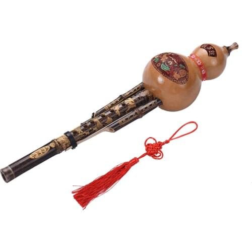 Chinese Handmade Black Bamboo Hulusi Gourd Cucurbit Flute Ethnic Musical Instrument Key of C with Case for Beginner Music Lovers