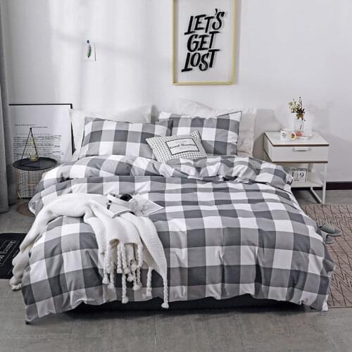 Plaid Duvet Cover Set Bedding Comforter Quilt Cover with Pillowcases White Black Grid for Boys Girls Women Fashion Design Queen