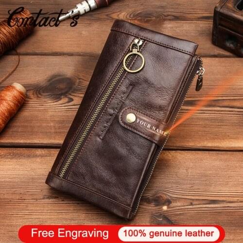 Contacts Men Wallet With Coin Pocket Genuine Leather Long Purse Hasp Clutch Bag Male Wallets Zip Portfel Card Holder Carteira