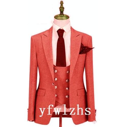 Handsome Groomsmen Peak Lapel Groom Tuxedos Wedding Dress Men Suits Blazer Prom Dinner (Jacket+Pants+Tie+Vest) A787
