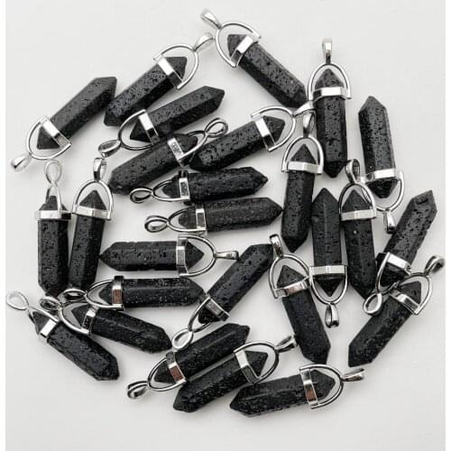 Fashion Volcanic rock natural stone crystal pillar Pendants & necklaces for making Jewelry charm pendulum 24pc Free shipping