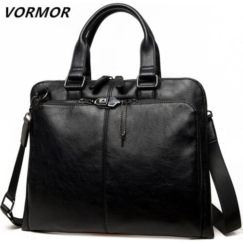 VORMOR Brand Men bag Casual mens briefcase 14 inch laptop Handbag shoulder bag PU leather mens office bags 2019
