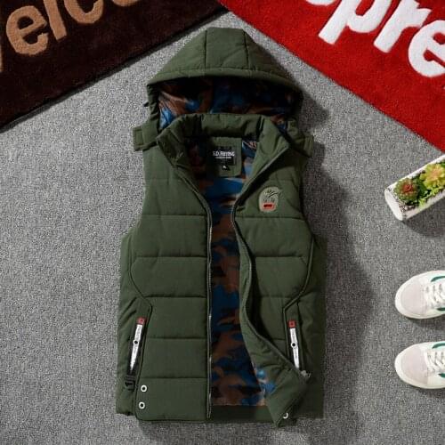 Mens Jacket Sleeveless Vest Winter Autumn Fashion Casual Coats Male Cotton-padded Vests Men Thick Waistcoat Hoodie Vest