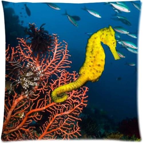 Seahorse Printed Cushion Cover Customized Throw Pillow Case Cotton linen Pillow Cover Sofa Home Decorative Almofadas 45x45cm