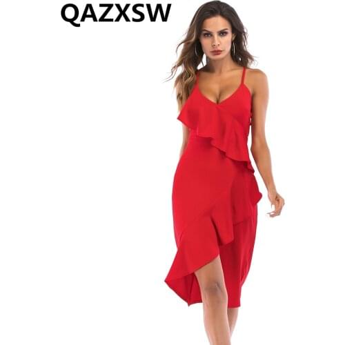 2019 New Summer Dress solid V Neck Sleeveless Dress Fashion Casual Sexy Irregular sling Large Size Ladies Women Dresses ZW040