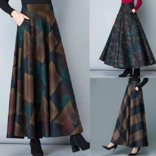 Autumn and Winter Plus Size Wool Plaid Skirt A-line Skirt Plus Size Skirt Womens Skirt Womens Clothing