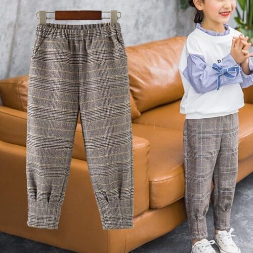 Autumn Winter Girls Casual Pants Plaid Harem Pants Children Loose Trousers For Girls Thicken Winter Pants Kids Warm Trousers