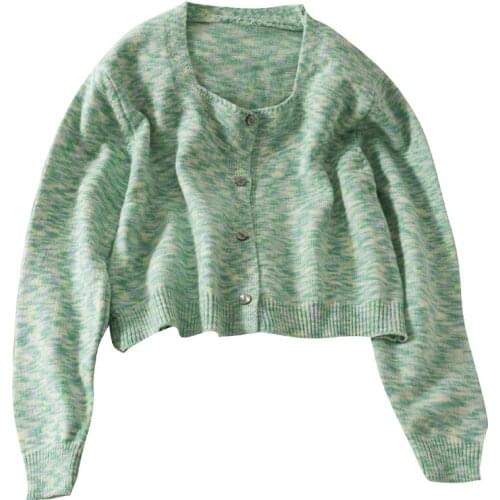 Autumn all-match single-breasted knitted color striped square neck short section slim sweater