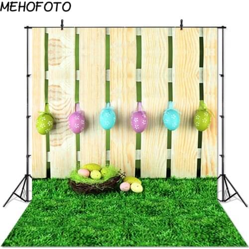 Easter Photography Backdrops Colorful Eggs Wood Fence Green Grass Baby Photo Background Photobooth Studio Props