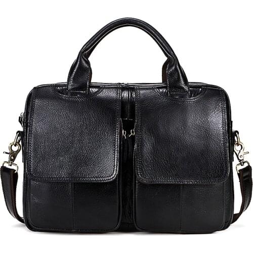Cow Genuine Leather Men Briefcase Bag Business Handbag Male Laptop Shoulder Bag Tote Computer Natural Skin 14 Inch Briefcase
