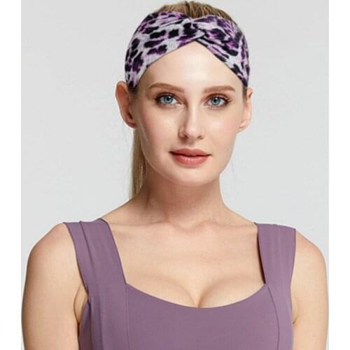 Leopard Cross Headband Women Cotton Breathable Elastic Print Sports Yoga Fitness Sweat Absorption Hair Band