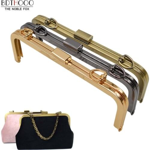 21cm Copper Black Light Gold Metal Purse Frame Women Handle Clutch Bag Accessories DIY HandBag Frame Kiss Clasp Lock Hardware