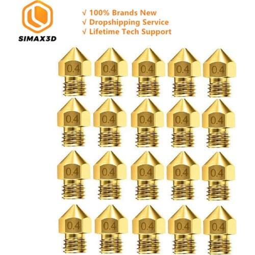SIMAX3D 20pcs 3D Printer Nozzle 0.4mm MK8 Extruder Head for 1.75mm MK8 Makerbot Creality Cr10 Cr10S Ender-3 3D Printer Parts