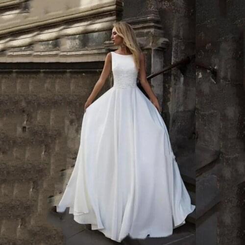 Lorie Boho Lace Wedding Dresses V Back Satin Bride Dresses Vestido de novia Custom Made Hot Wedding Gowns