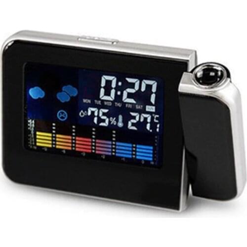 LED Color Screen Alarm Clock Thermometer Table Time And Date Weather Forecast Display Projector Calender USB Charger Table Clock