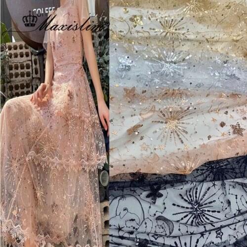 Star Sequins Fabric Embroidered Sewing Tulle Fabrics Childrens Clothing Gauze Skirt Home Decoration DIY Accessories 5Yards/Lot