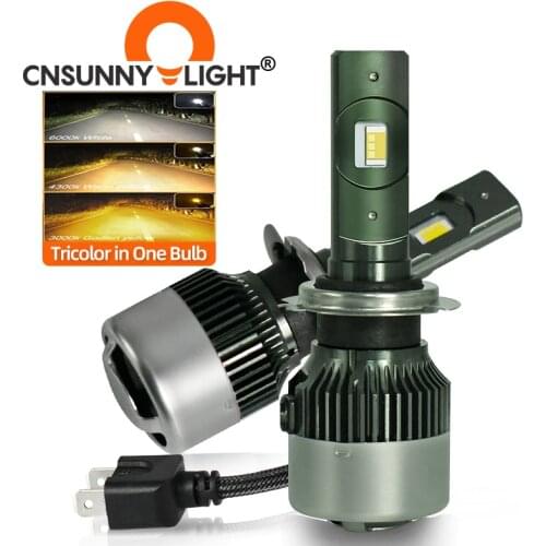 CNSUNNYLIGHT Tri-color LED Car Headlight H7 H4 H11 9005 9006 9012 H1 H3 H8 Foglight 3000K 4300K 6000K All in One Bulb Car Lights