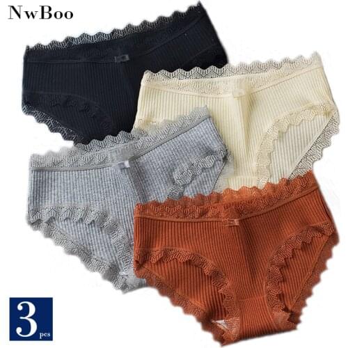 Nwboo New Womens Soft Cotton Sexy Lace Panties Sets Mid-Rise Underpants Comfortable Lady Home Lingerie Briefs