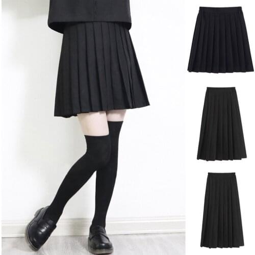 Solid Color JK Suit Pleated Skirt Short/Middle/Long High School Dress Elastic Waist Japanese Student Girls School Uniform