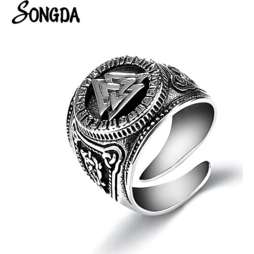 Viking old Nordic Slavic Pagan Ring Viking Rune Ring For Men Runic Nordic Valknut Antique Knuckle Ring Reel Charm Jewelry