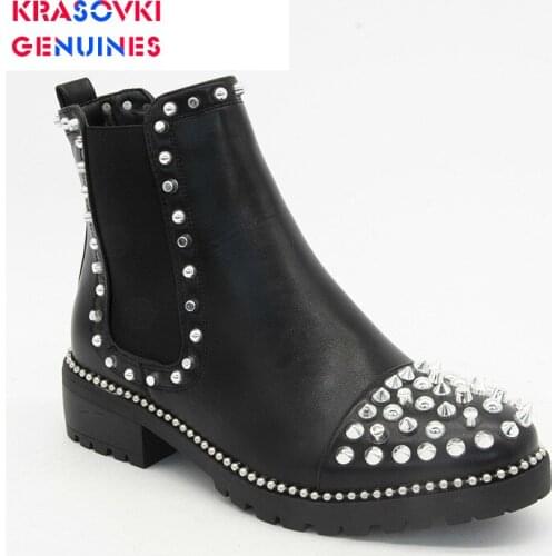 Krasovki Womens Short Boots Fashion 2020 Spring Autumn Rivet Hoof Heels Breathable Boots Thick Bottom Causal Women Ankle Boots