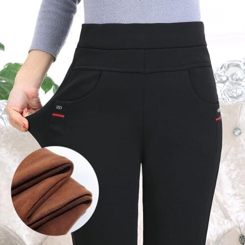 Women Winter Warm Velvet Thick Trousers With High Waist Elastic Middle aged Mother Stretch Straight Pants Plus Size 5XL W1545