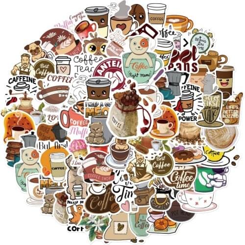 10/50PCS Vintage Cute Catoon Coffee Cup Stickers Laptop Guitar Luggage Fridge Waterproof Graffiti Sticker Decal Kid Classic Toys