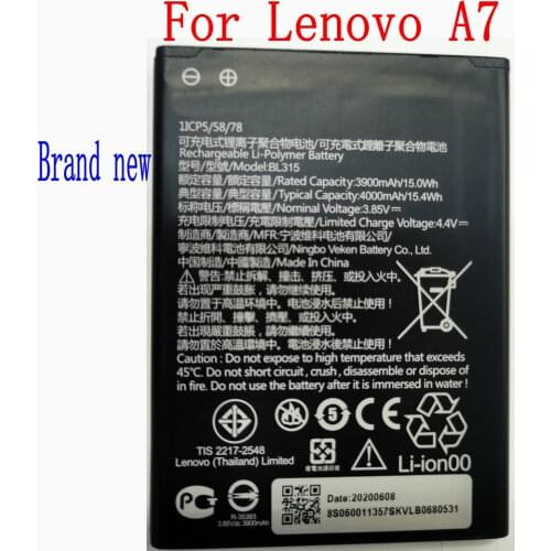 100% Brand new high quality 3900mAh/4000mAh BL315 Battery For Lenovo A7 Mobile Phone