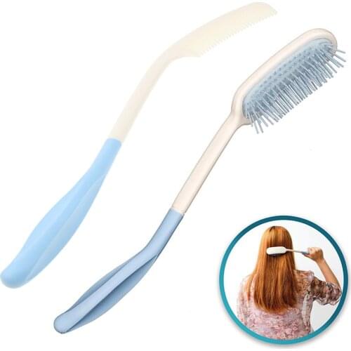 2 Pieces Extra Long Handle Hair Brush, Long Reach Comb Hairbrush for Elderly Arthritis Hand-disabled, Easier Styling