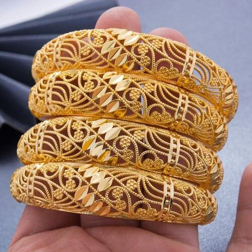 4Pcs/lot Dubai Bangles For Women/Girls 24k Gold Color/Copper Bangles&Bracelet African/Arab/Kenya/Middle Easter Party Gift