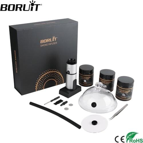 BORUiT Food Smoke Generator Set Portable Molecular Cuisine Smoking Meat Burn for BBQ Grill Wood Chips Picnic Gift Box Packing
