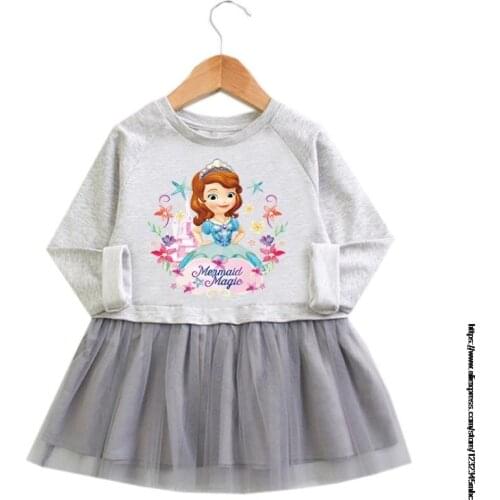 Disney Sofia Cotton Children Dresses Long Sleeve Lovely Dress Autumn Winter For Baby Girl 2-7Y Skirt Clothes