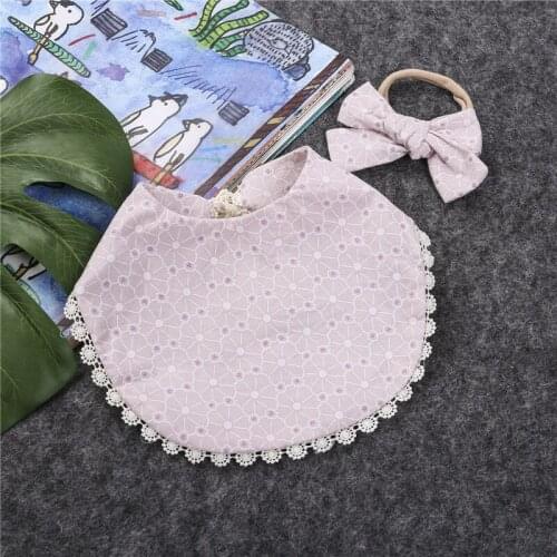 Baby Saliva Towel + Bow Hair Band Tassel Decoration Floral Print Feeding Accessories