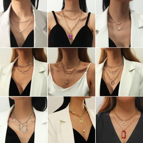 Double Layer Crystal Star Moon Charm Pendant Necklaces For Women Wedding Jewelry Choker Collar Gift