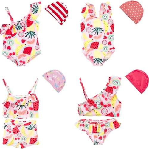 2019 Kavkas Baby Girl Swimwear Cute Kids Girl Swimsuit Infant 12M-6T Kid Baby Girls Bikini Fruit Swimsuits Gift Swimming Cap