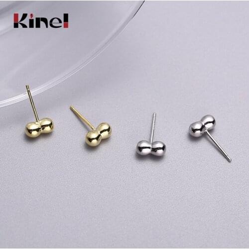 Kinel Real 925 Sterling Silver Minimalist Double Round Bead Earrings For Women Party Fashion Jewelry Accessories Christmas Gift